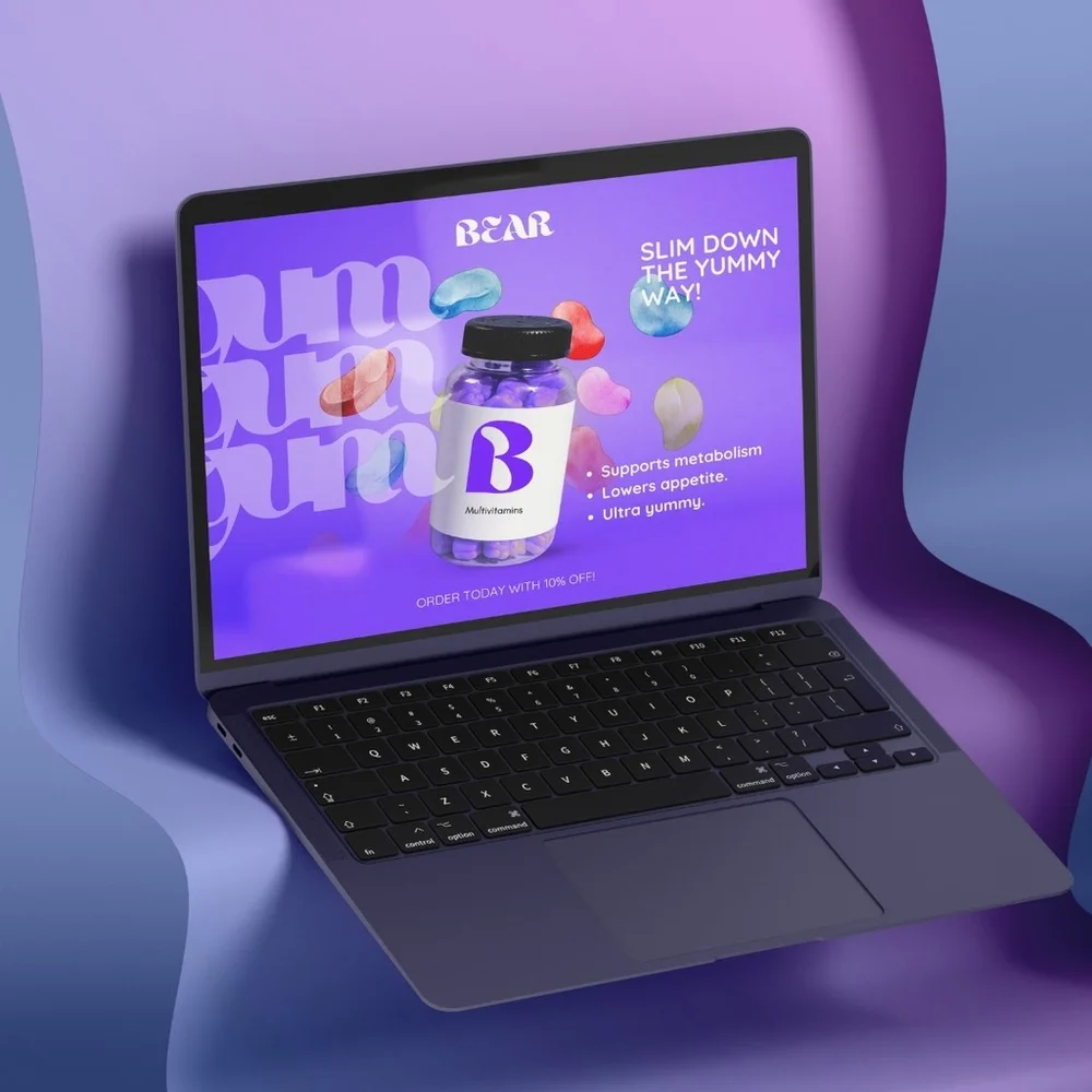 Purple wellness creative displayed on a laptop
